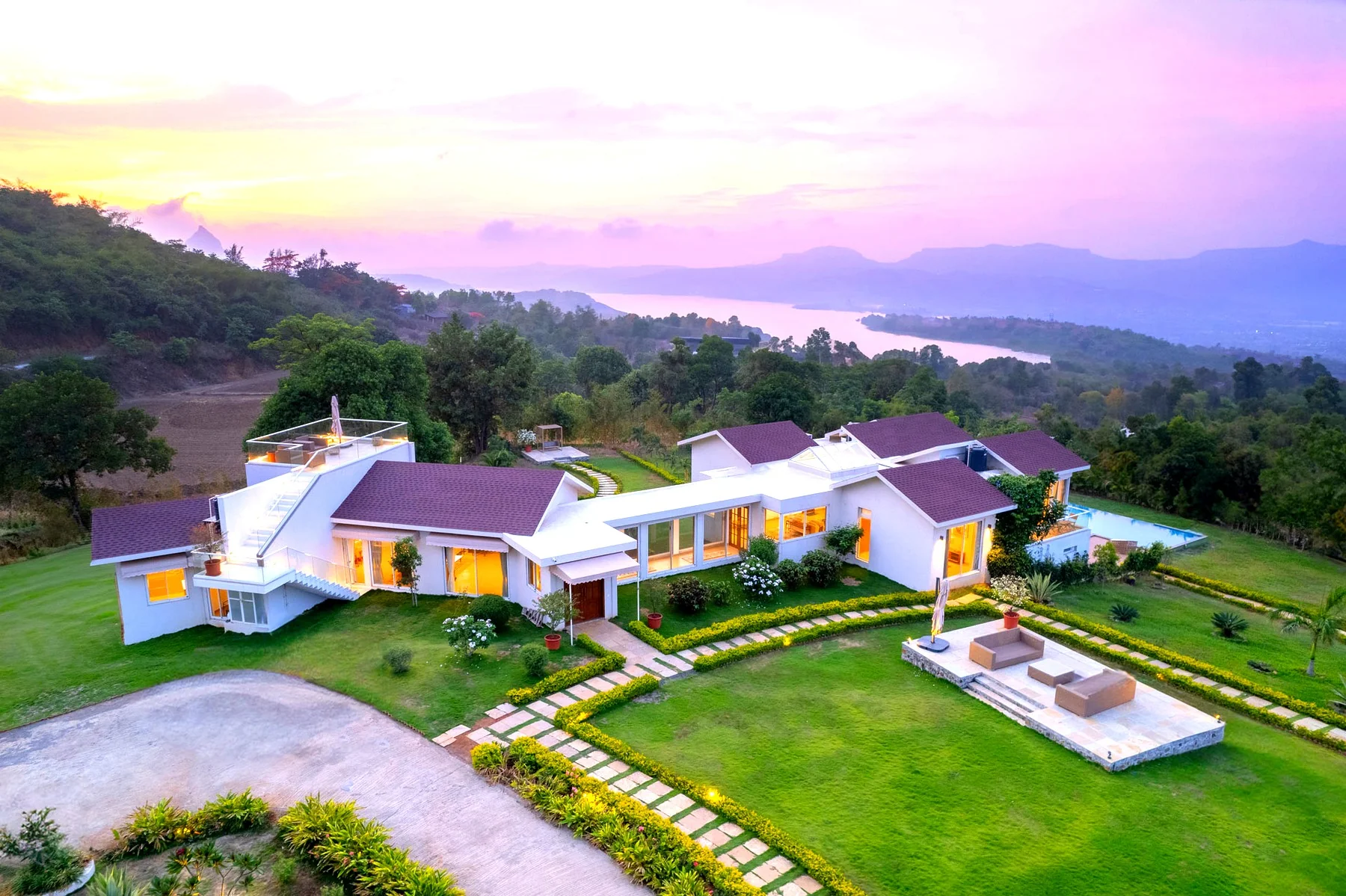 Tikona Villa aerial view, Pawna Lake, Maharashtra