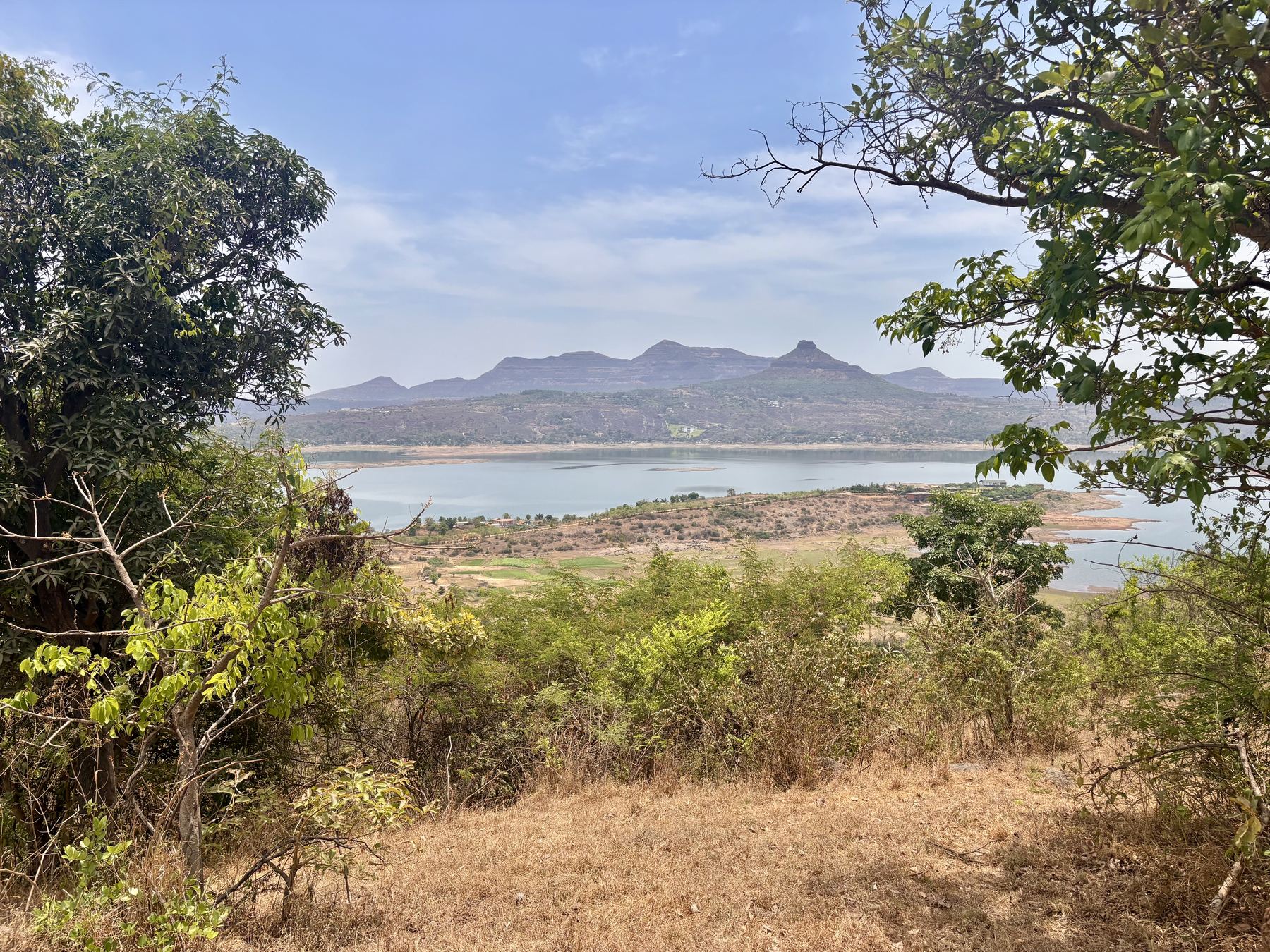 View of Pawna Lake and the Sahyadri foothills from Pawna Forest Sanctuary