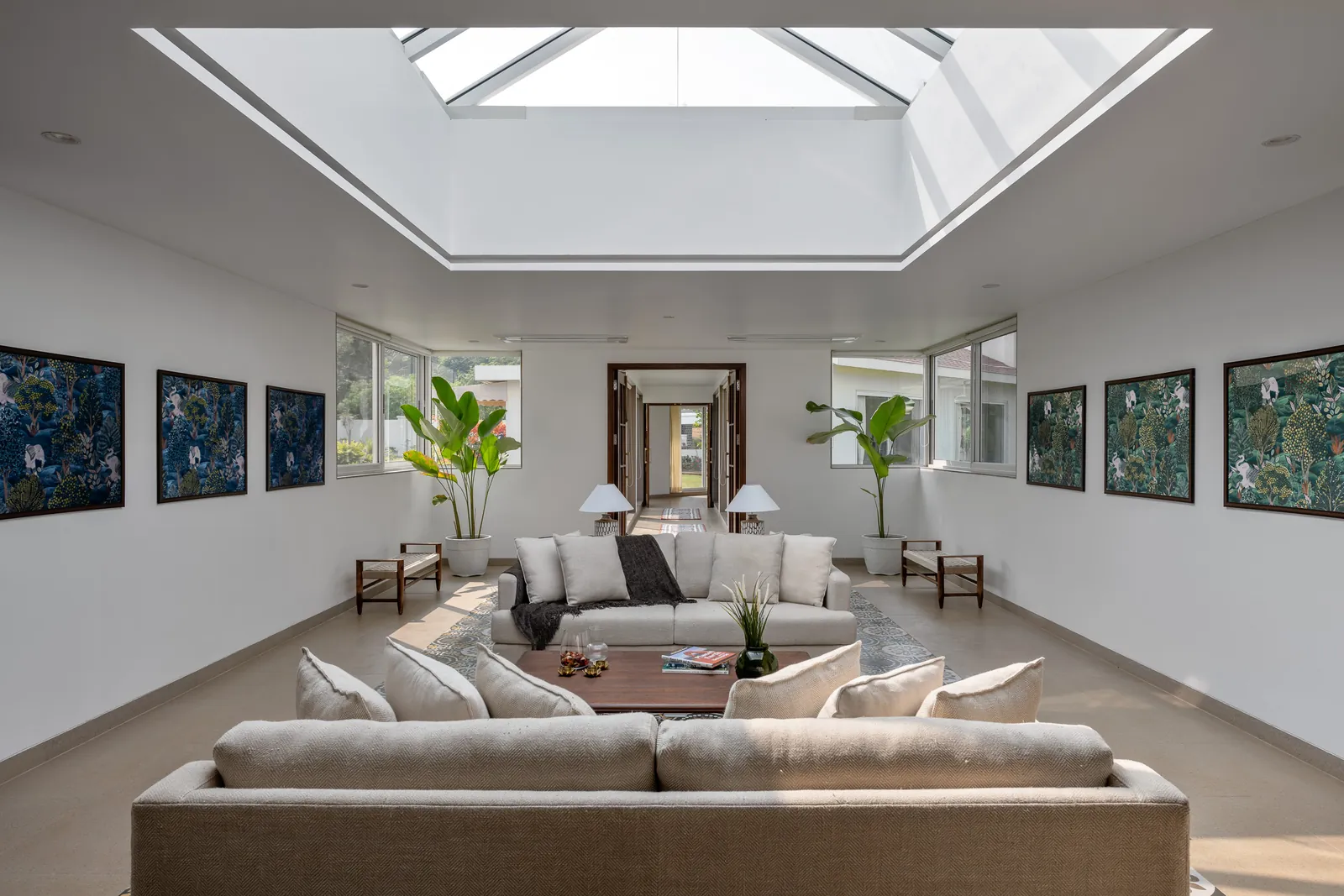 Informal living room under a large skylight