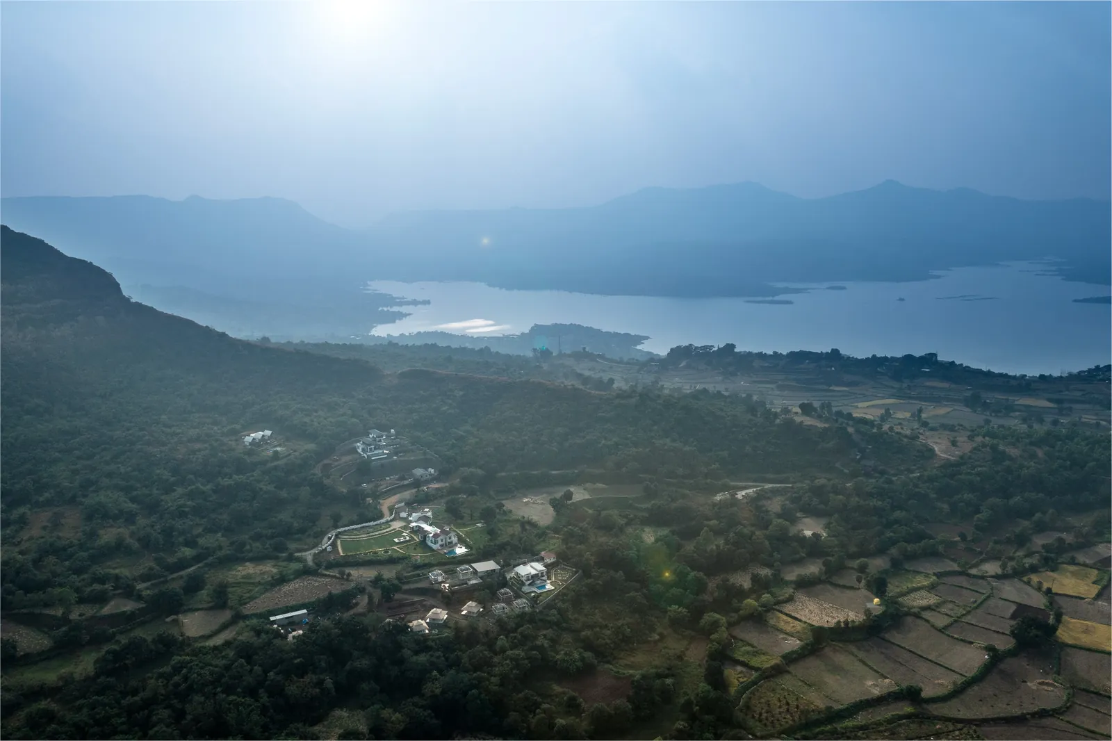 Pawna Lake and the valley below Tikona Village