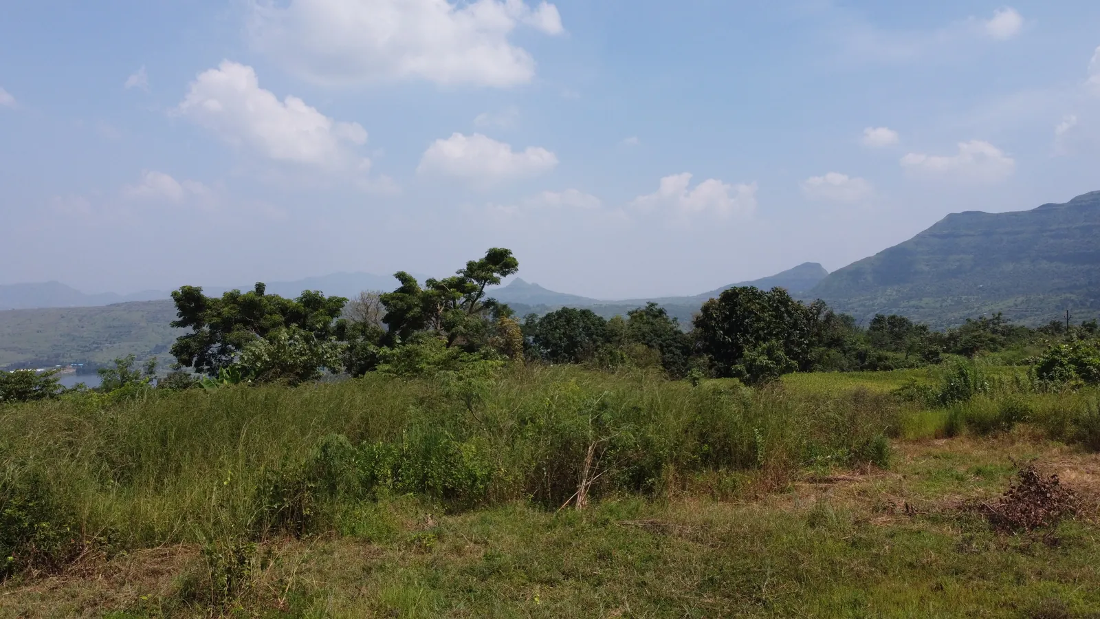 The site in October 2020, open land with the lake beyond, before construction
